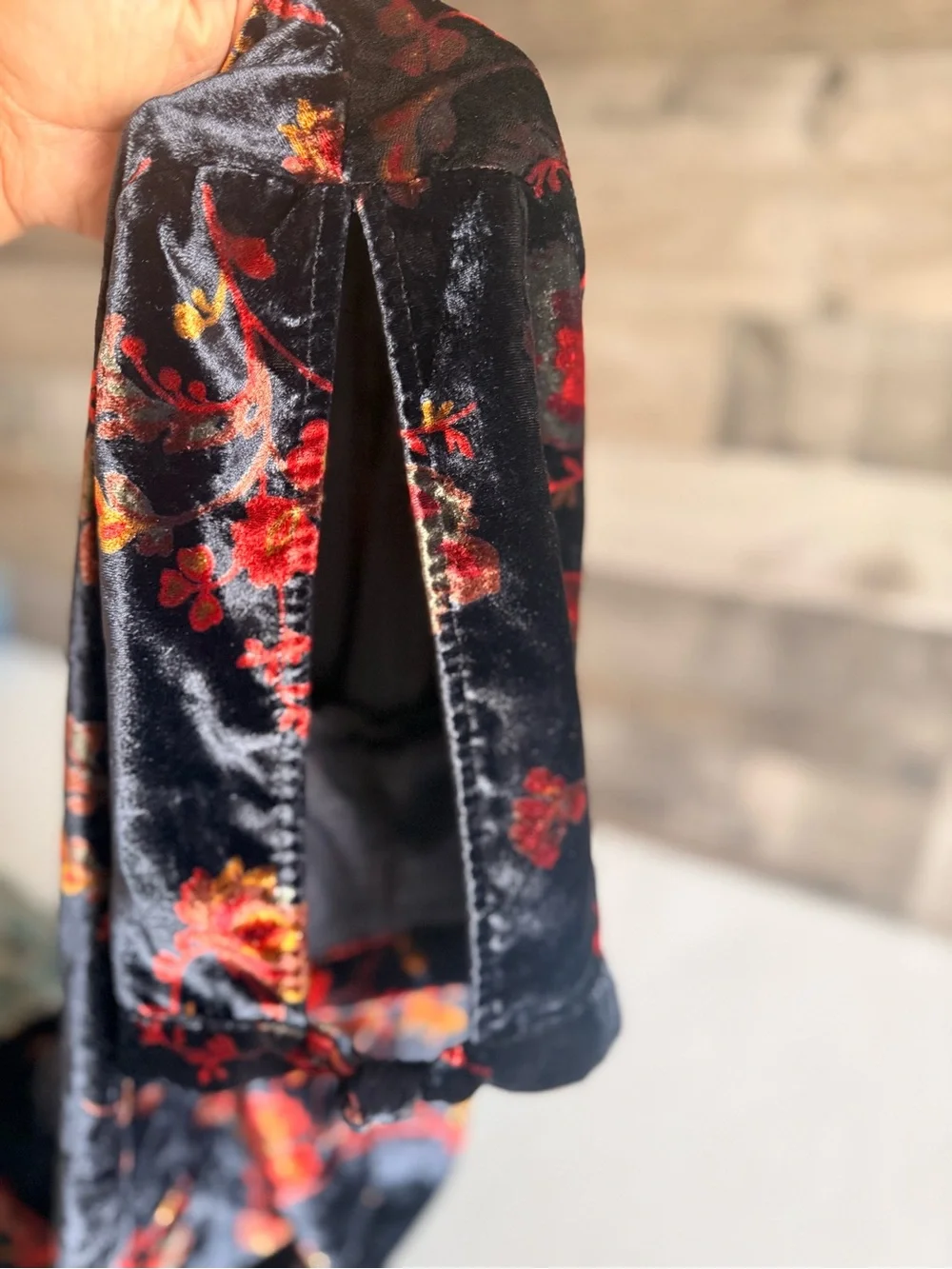 LOFT Navy Velvet Floral Mini Dress with Red Accents - Picture 5 of 8